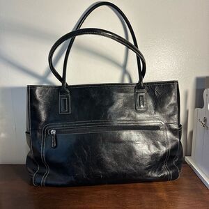 Fossil Genuine Leather Black Emma Laptop Tote Bag